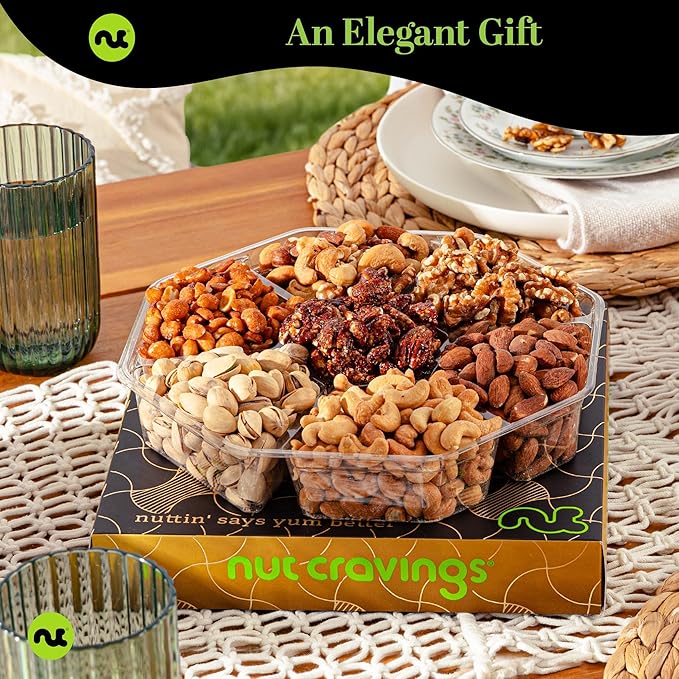 NUT CRAVINGS - Halloween Treats For Adults Mixed Nuts Gift Basket in Black Gold Box (7 Assortments, 1 LB) Holiday Xmas Christmas Food Arrangement, Healthy Snack Care Package, Food Assortments