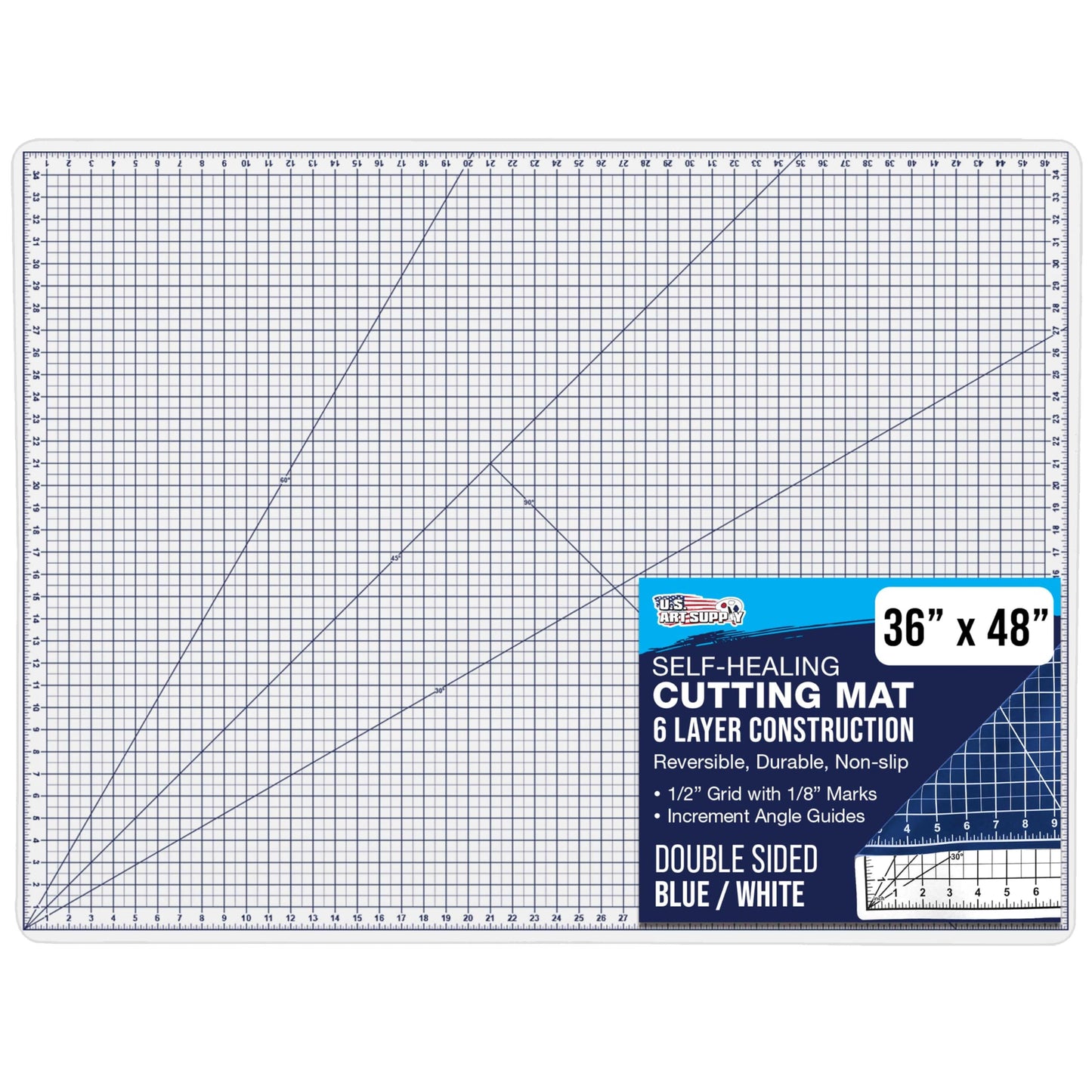 U.S. Art Supply 36" x 48" Self-Healing Cutting Mat 5-Ply - Double-Sided White/Blue Craft Mat, Non-Slip Cutting Mats for Crafts, Sewing, Quilting, Scrapbooking