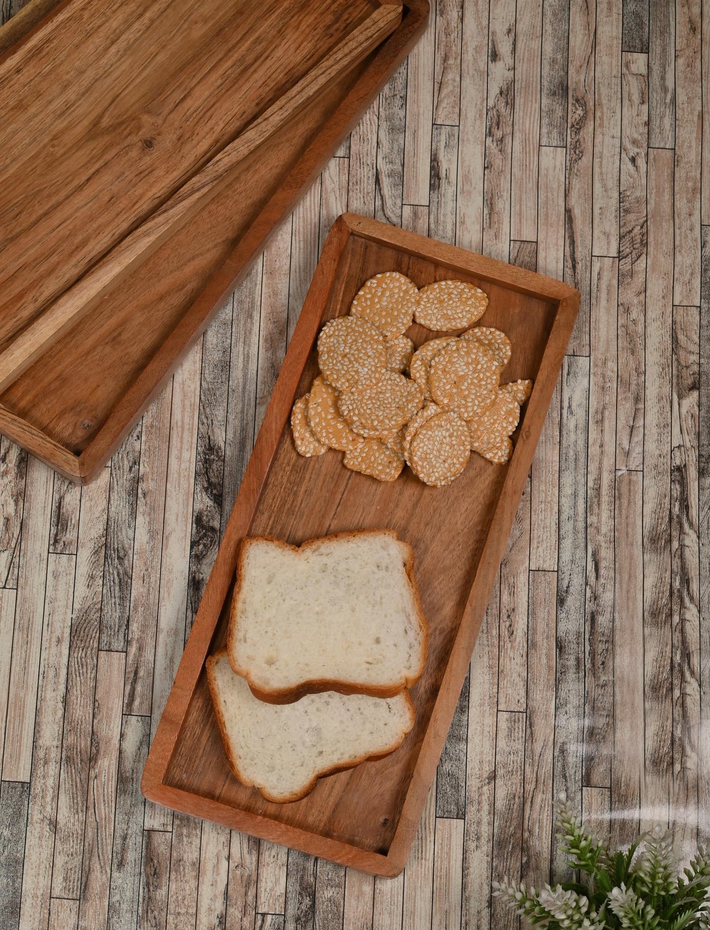 NIRMAN Acacia Wood Rectangular Wooden Platters for Home Decor, Food, Vegetables, Fruit, Charcuterie, Appetizer Serving Tray (13" x 5.5" x 0.75") (Set of 3)