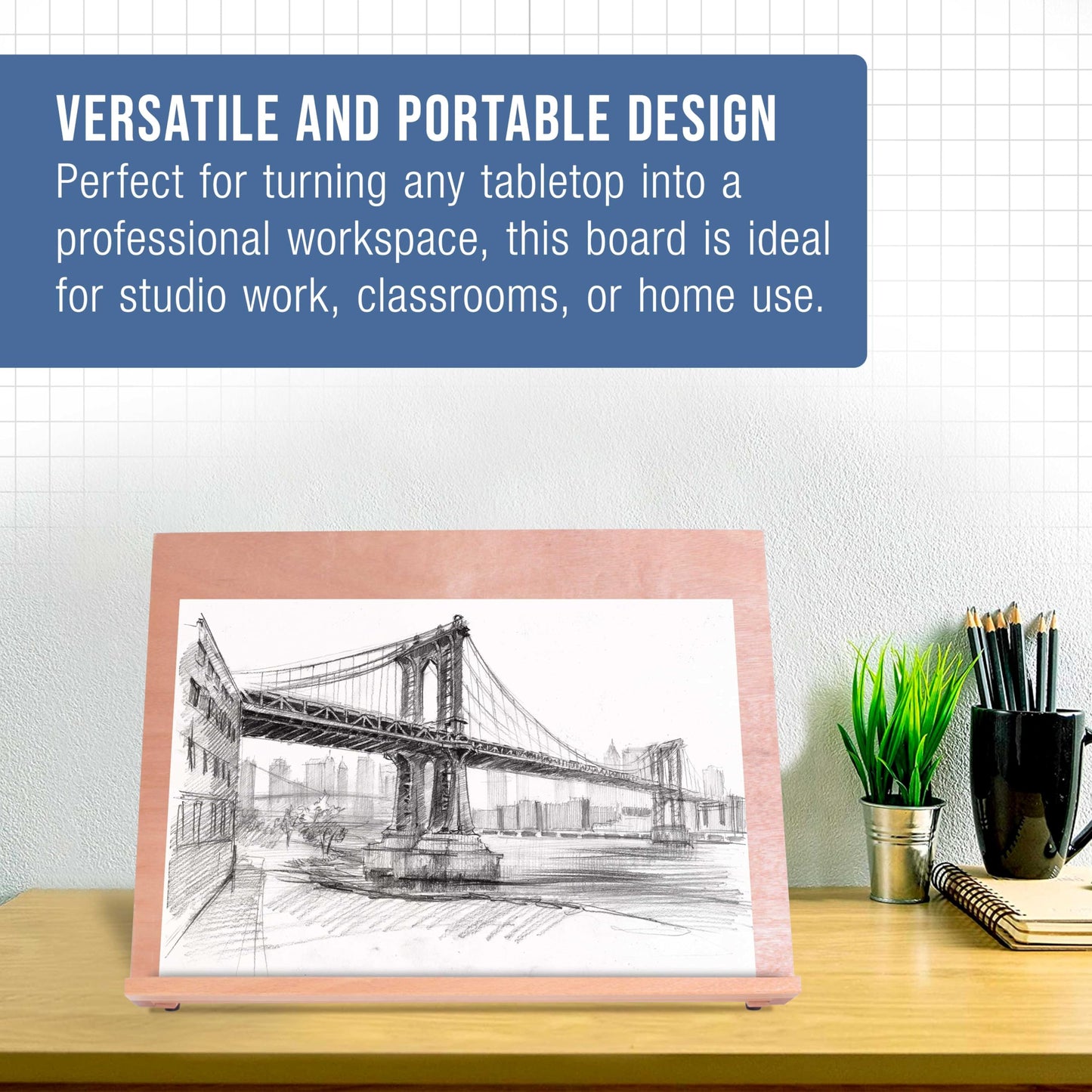 U.S. Art Supply Large 18-1/2" x 14-1/8" (A3) Wooden Drawing Board, Adjustable Table Top Easel for Painting and Drawing - Drafting Board with 6 Angles, Pencil Ledge