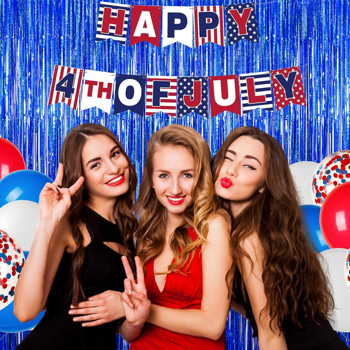 Melsan 2 Pack 3.2 ft x 8.2 ft Tinsel Foil Fringe Curtains Backdrop, Sparkle Metallic Tinsel Foil Curtains for 4th of July Independence Day Patriotic Decorations Party Photo Booth Props, Navy