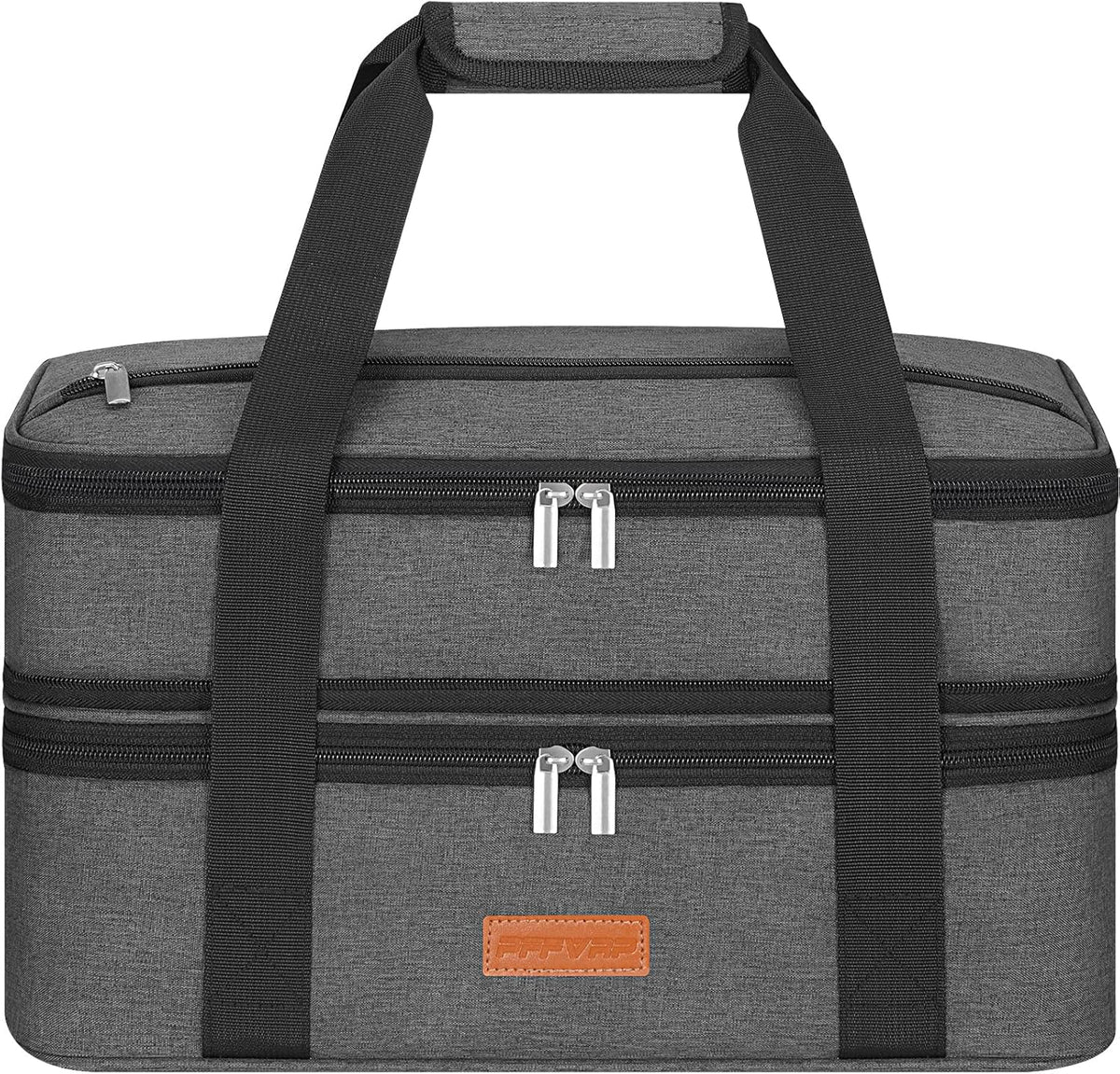 Double Decker Insulated Casserole Carrier for Hot or Cold Food, Expandable Food Carrier for Potluck Parties, Picnic, Cookouts, Fits 11 x 15 or 9 x 13 Lasagna Pan, Baking Dish（Gray）