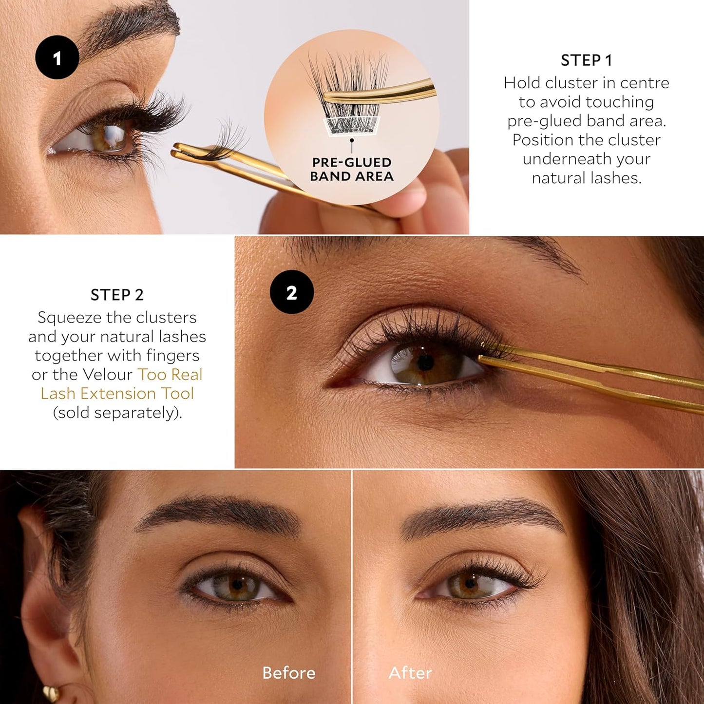 Velour-Xtensions™ Self-Stick Lash Clusters Kit, Self Adhesive Eyelashes, Includes 12 Eyelash Clusters & Applicator, Comfortable & Lightweight Lash Extensions (Spiky Chic)