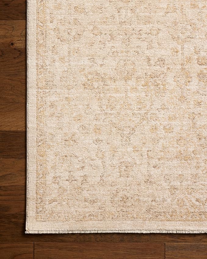 Loloi Chris Loves Julia Palma Collection PLM-01 Ivory/Sand 2'-7" x 7'-6" Fringe Runner Rug Vintage Style Boho Living Room Bedroom Carpet