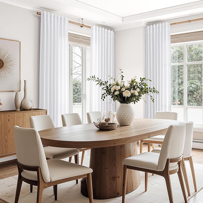 Snow White Linen Curtains 63 Inch Length for Living Room Light Filtering Semi Sheer Curtain Back Tab Luxury Neutral Coastal Modern Farmhouse Decor Drapes for Bedroom Dinner Room 52x63, 2 Panels