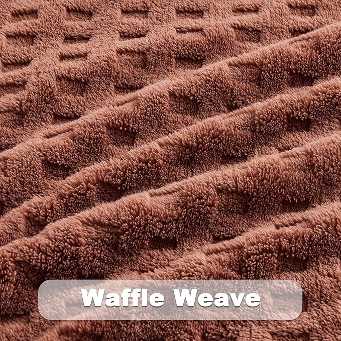 NEWCOSPLAY Super Soft Queen Blanket Coffee Premium Silky Flannel Fleece 3D Waffle Checkered Lightweight Bed Blanket All Season Use (Coffee, Queen(90"x90"))