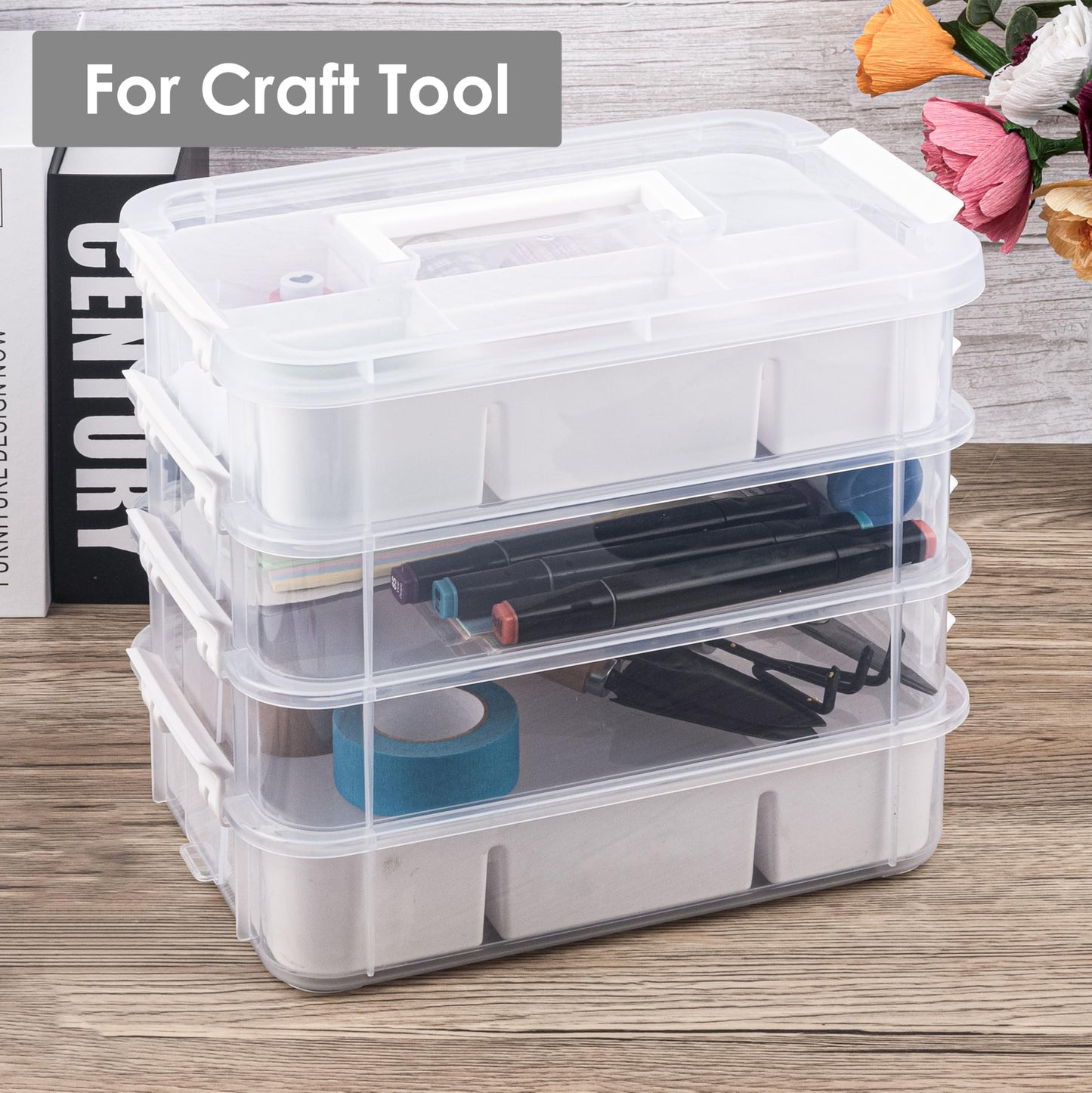 CraftGenes Craft Organizers and Storage, 10QT 4-Layer Durable Sewing Organizer for Sewing Supplies with 2 Removable Trays, DIY Kit Container for Seasonal Decor, Tool, Scrapbook and Art Supplies