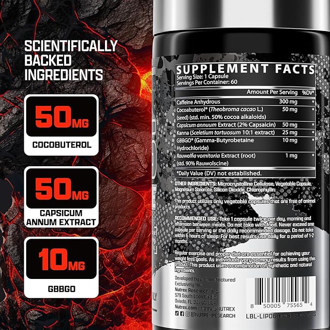 Nutrex Research Lipo-6 Hardcore Supplement, Supports Metabolism & Energy, Dietary Capsules – 60 Count