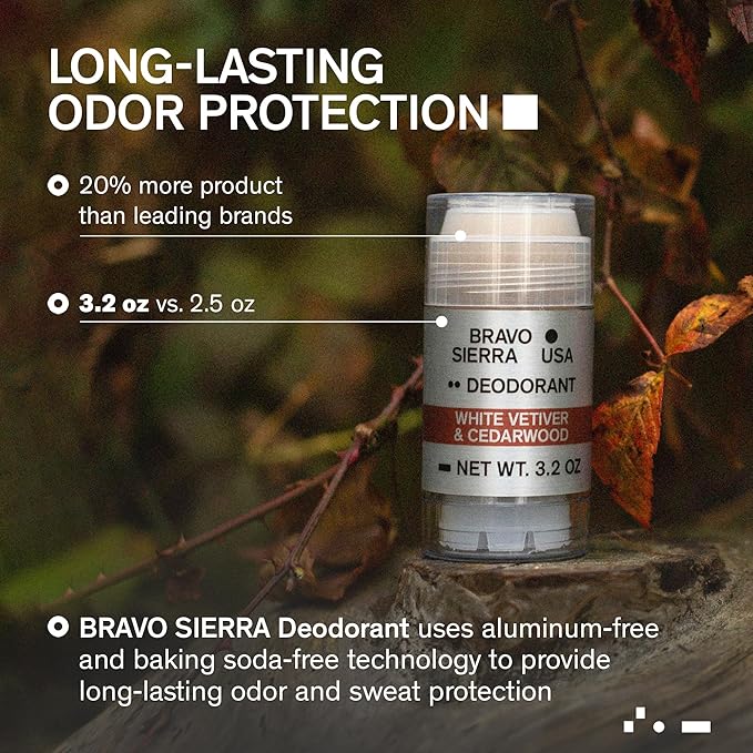 Aluminum-Free Deodorant for Men by Bravo Sierra, 1-Pack-Contains Natural Ingredients–Long Lasting All-Day Odor and Sweat Protection-White Vetiver & Cedarwood, 3.2 oz-Paraben-Free, Vegan & Cruelty-Free