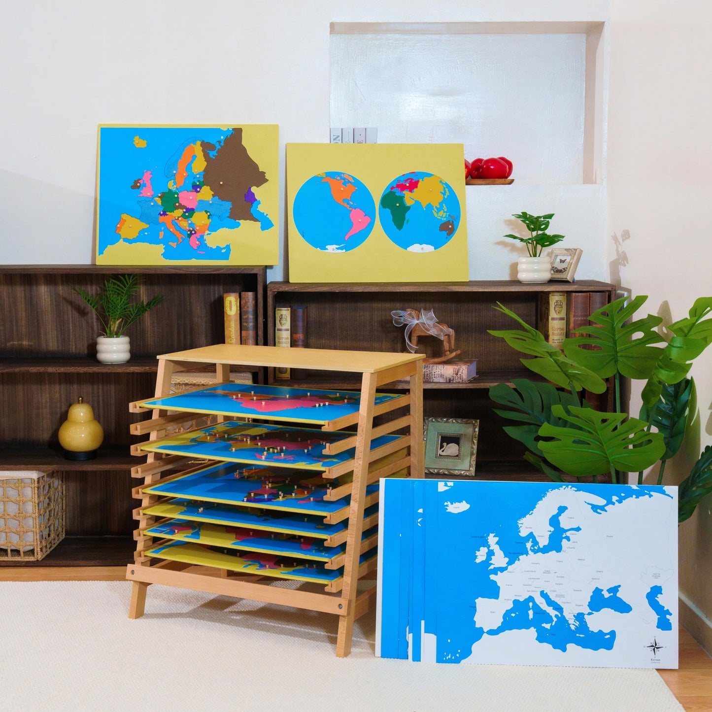 penepico Premium Montessori Wooden World Map Puzzle Set- 8 Large Geography Puzzles, Educational Gift for Kids & Toddlers, 23” Homeschool & Classroom Learning Materials (Puzzle Collection)