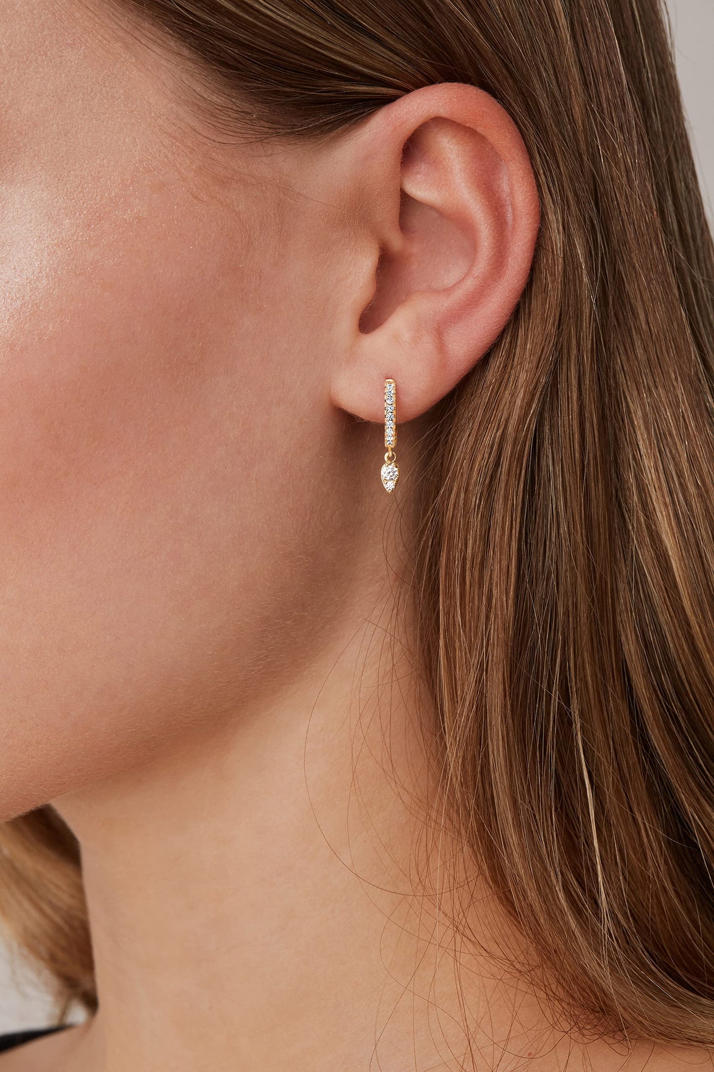 PAVOI 14K Yellow Gold Plated 925 Sterling Silver Post Small Hinged Huggie With Dangle | Trendy Tear Drop Shaped Cubic Zirconia Dangle Hoop Earrings For Women