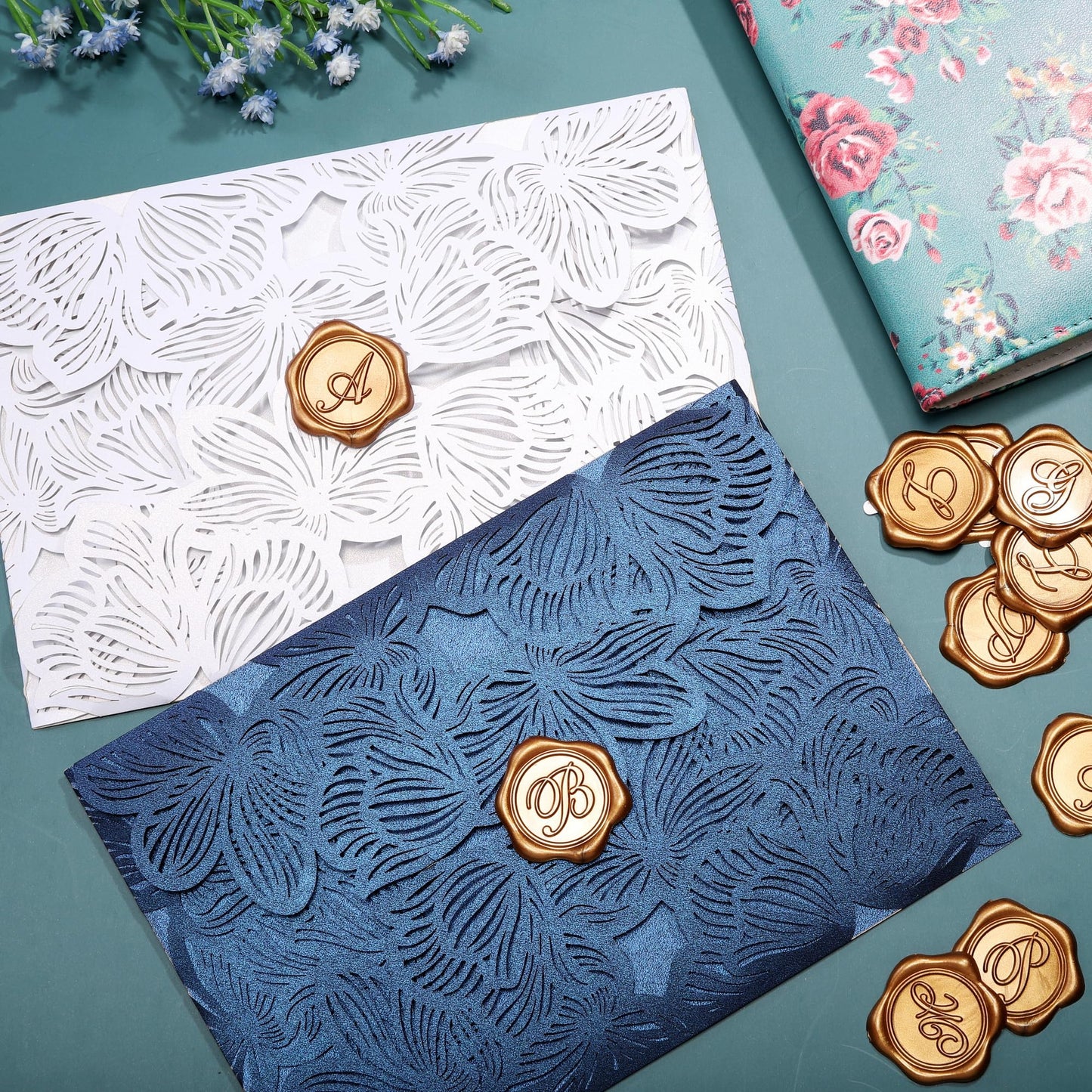 Yoption Initial A Wax Seal Stickers, 100 Pack Antique Gold Self Adhesive Envelope Seal Stickers for Wedding Party Birthday Christmas (A)