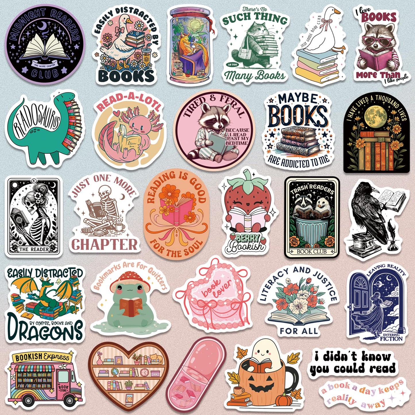 300 PCS Book Stickers for Kindle, Bookish Sticker Pack Reading Glitter Waterproof Vinyl Decals for Laptop, Ebook Readers, Water Bottles, Phone, Journal, Scrapbook, No Repeats (Holographic)