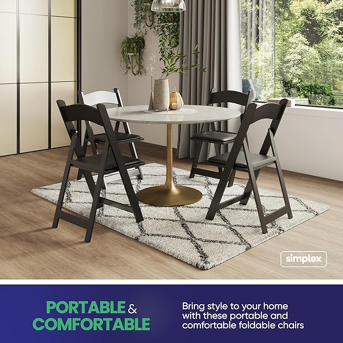 SIMPLEX 72 Black Resin Stackable Folding Chair - Comfortable Black Foldable Chair - Folding Chairs with Padded Seats - Indoor/Outdoor Folding Chairs for Events - Lightweight Foldable Chairs (72 Pack)