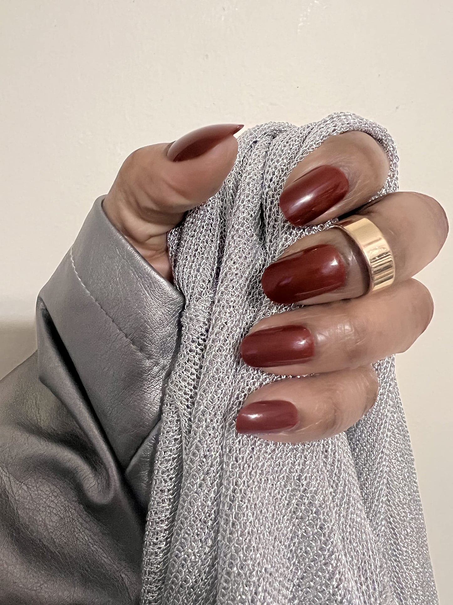 Naylpress Press On Nails - Crimson Cafe | Red Short Round Nails, Reusable | 12 Sizes, 24 Nail Set