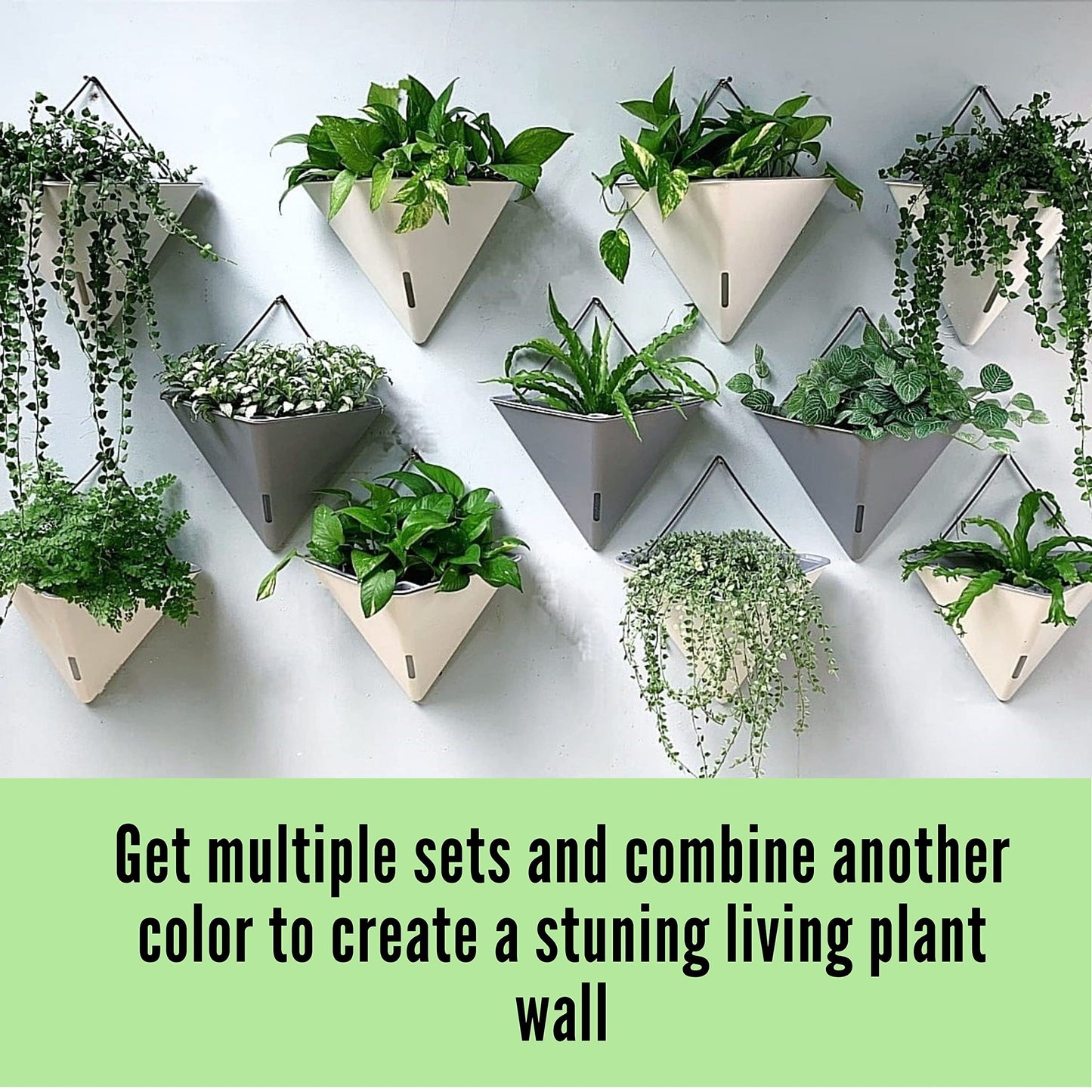 LaLaGreen Bundle - 12" x 4 Pack Black + 12" x 2 Pack Gray + 12" x 2 Pack White Large Self Watering Geometric Hanging Flower Vase Vessel with Metal Hanger, Modern Stylish Wall Mounted Succulents Pots