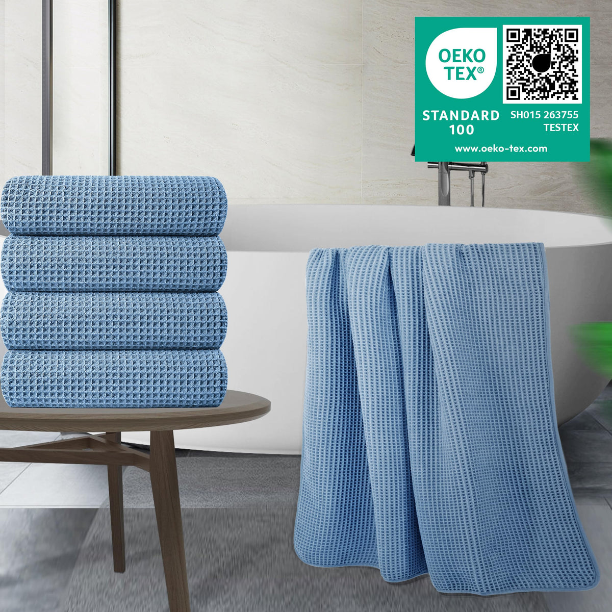 430 GSM Poly Blend Microfiber Quick Dry Waffle Bath Towel (4 Count)
