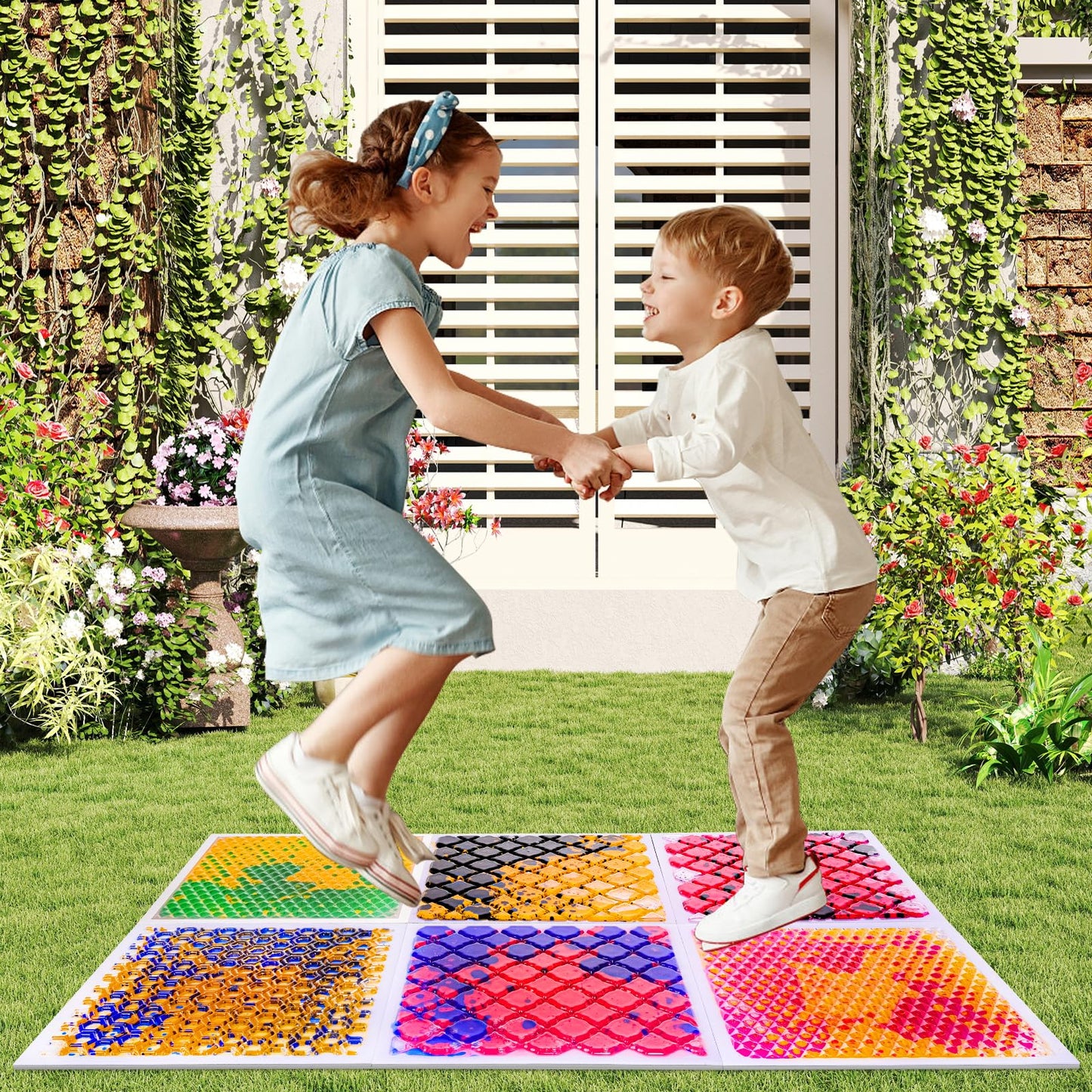XIRDQYM Sensory Liquid Play Mats : 6-Tile Color-Changing Exercise Floor Mats for Children(6PYXM1)