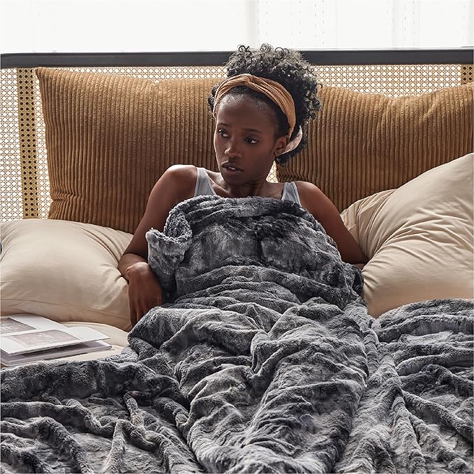 Bedsure Sherpa Blanket Queen Size - Soft, Fuzzy & Fluffy Faux Fur - Warm, Cozy Blanket for Couch, Sofa and Bed, Tie Dye Design, Grey, 90x90 Inches