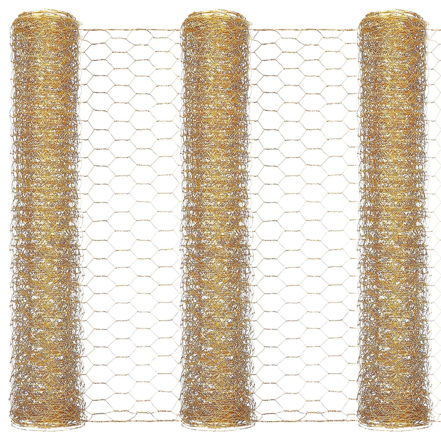3 Pieces 40 x 13 inches Gold Chicken Wire Net for Craft Projects Lightweight Galvanized Hexagonal Frame Chicken Wire Mesh for Unfinished Wooden Window Frames DIY Craft Work Home Decor