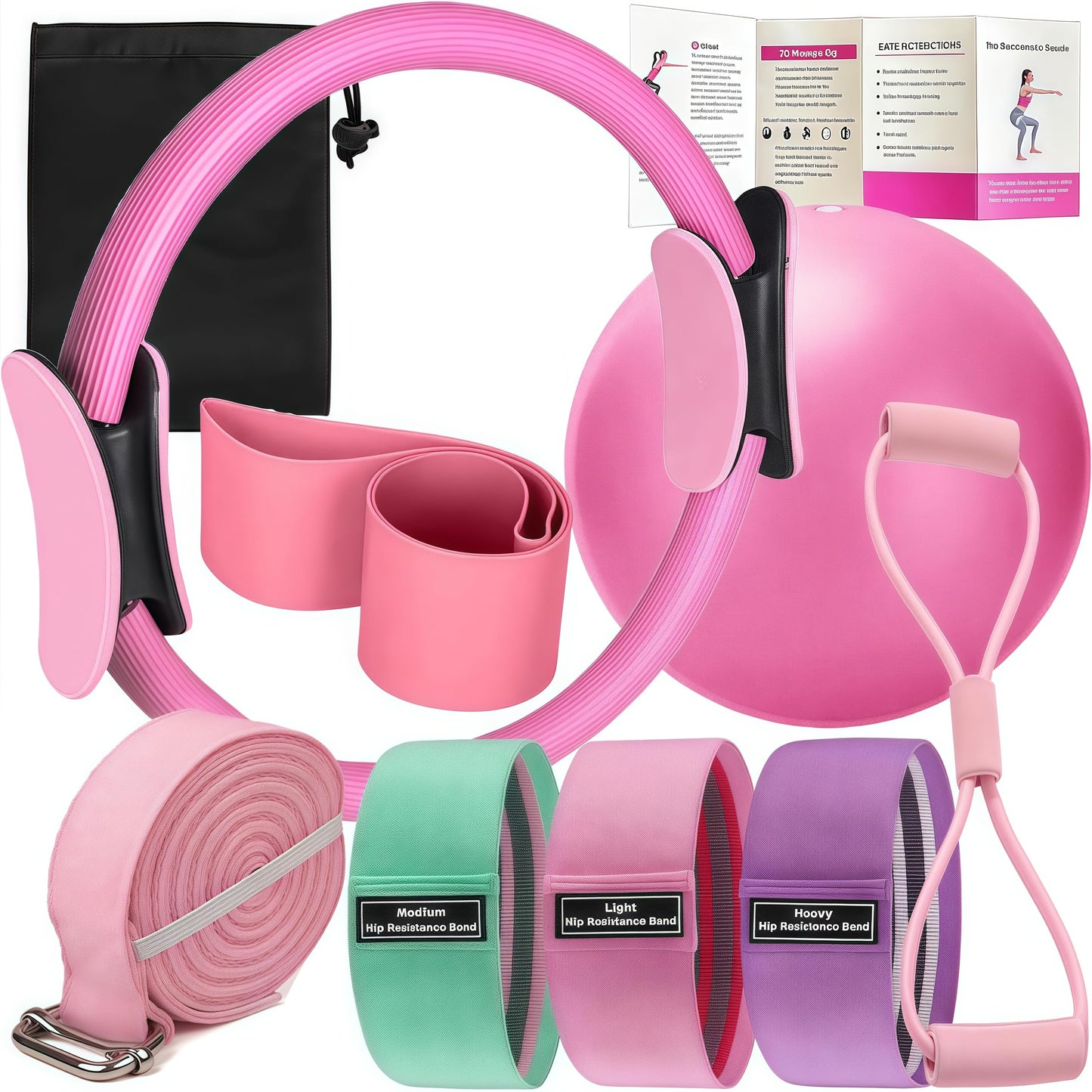 8Pcs Pilates Ring Set – Home Pilates Equipment for Women Kit with Magic Circle Pilates Ring and Ball Set, Resistance Bands & Massage Balls & Exercise Bands for Toning，Flexibility & Core Strength