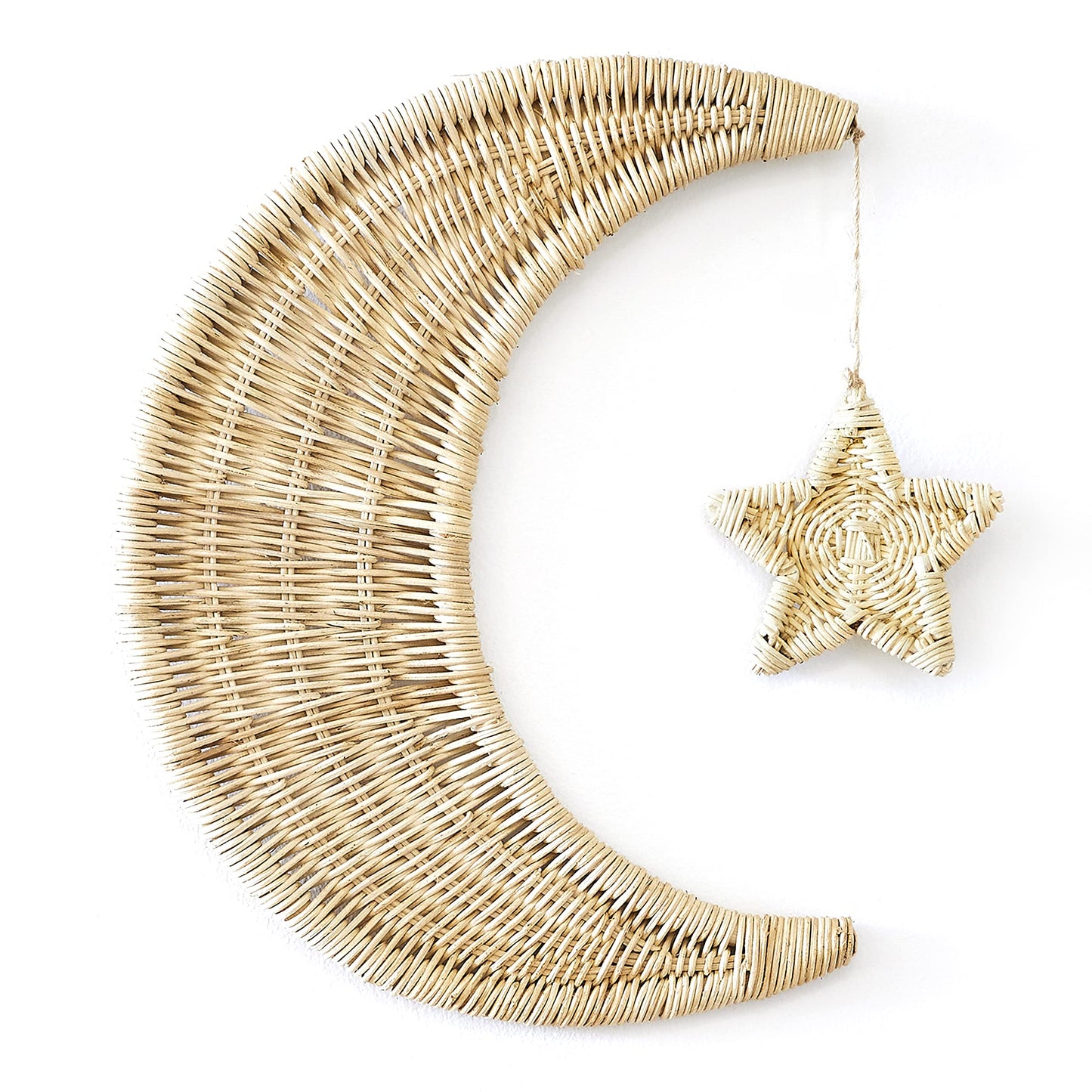 BEBE BASK Handmade Rattan Moon Wall Decor with Star - 100% Natural Organic Rattan Moon Decor for The Boho Nursery Decor - Moon and Stars Nursery Décor