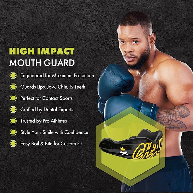 DAMAGE CONTROL High-Impact Mouth Guard – Sports Mouthguard for Boxing, Football, Hockey, Lacrosse & Basketball, Protects Teeth & Jaw, Protective Mouthpiece for Adults & Youth (Adult, Champ)