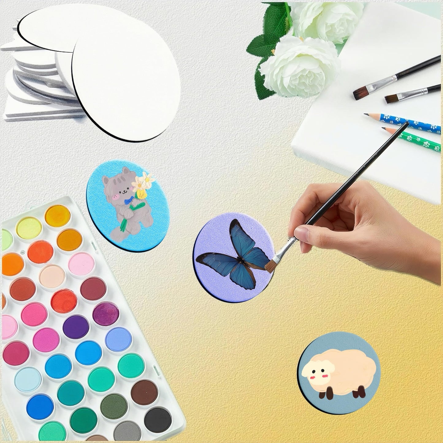 30 Pcs Round Canvas for Painting Panel Mini Magnetic Canvases Boards for Painting Art Crafts for Girls Tweens Gift DIY Fridge Magnets Decor (3",Round Shape