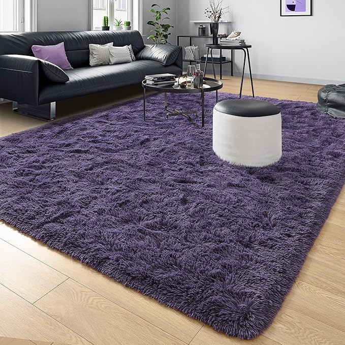 Tepook Super Soft Fluffy Rug for Bedroom, Modern Shaggy Fuzzy Kids Rugs for Living Room, Plush Indoor Nursery Home Decor Dorm Carpet with Non-Slip Bottom, Gray Purple, 4 X 6 Feet