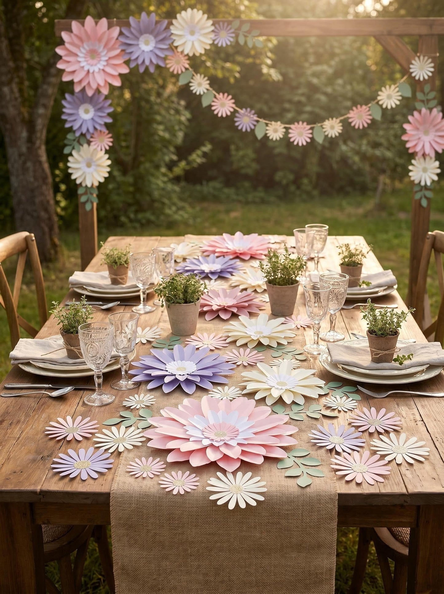 34pcs 3D Paper Flowers Wall Decor Set - Neutral Daisy with Green Leaves, Boho Cream White Peach Backdrop for Nursery, Baby Shower, Home Warming & Classroom Decor (Lilac & Blush)