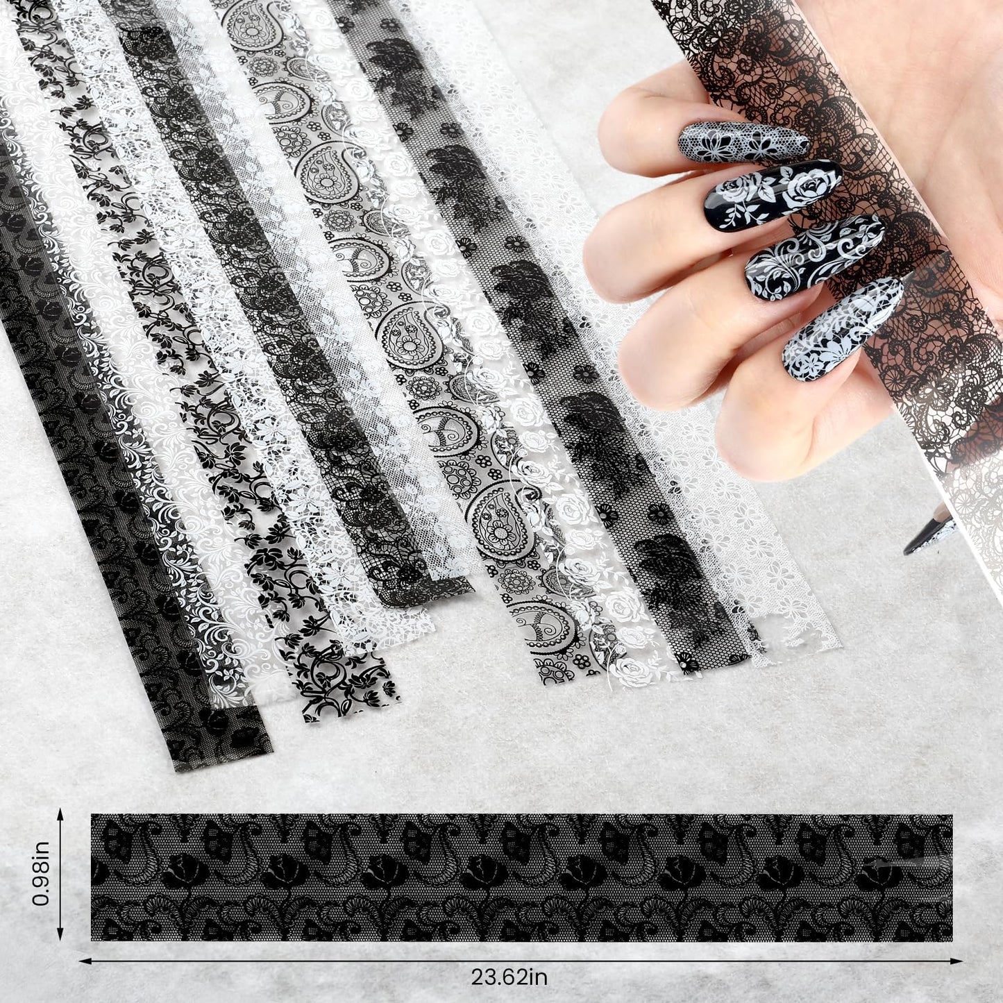 heemeei Nail Foil Transfer Sheets, 20 Rolls Nail Foils Transfer Nail Art(Black White Floral Lace Nail Foil & Spring Flowers Nails Foils Transfer Decals), Transfer Foil for Nails Manicure Decorations