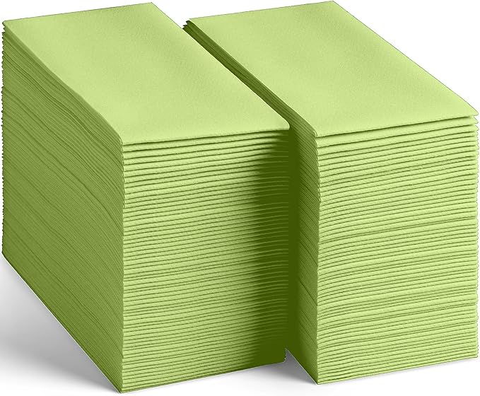 200-Pack Disposable Linen-Feel Light Green Napkins, 12" x 17" Cloth-Like Paper Dinner Napkins For Wedding, Bathroom, Party Or Event