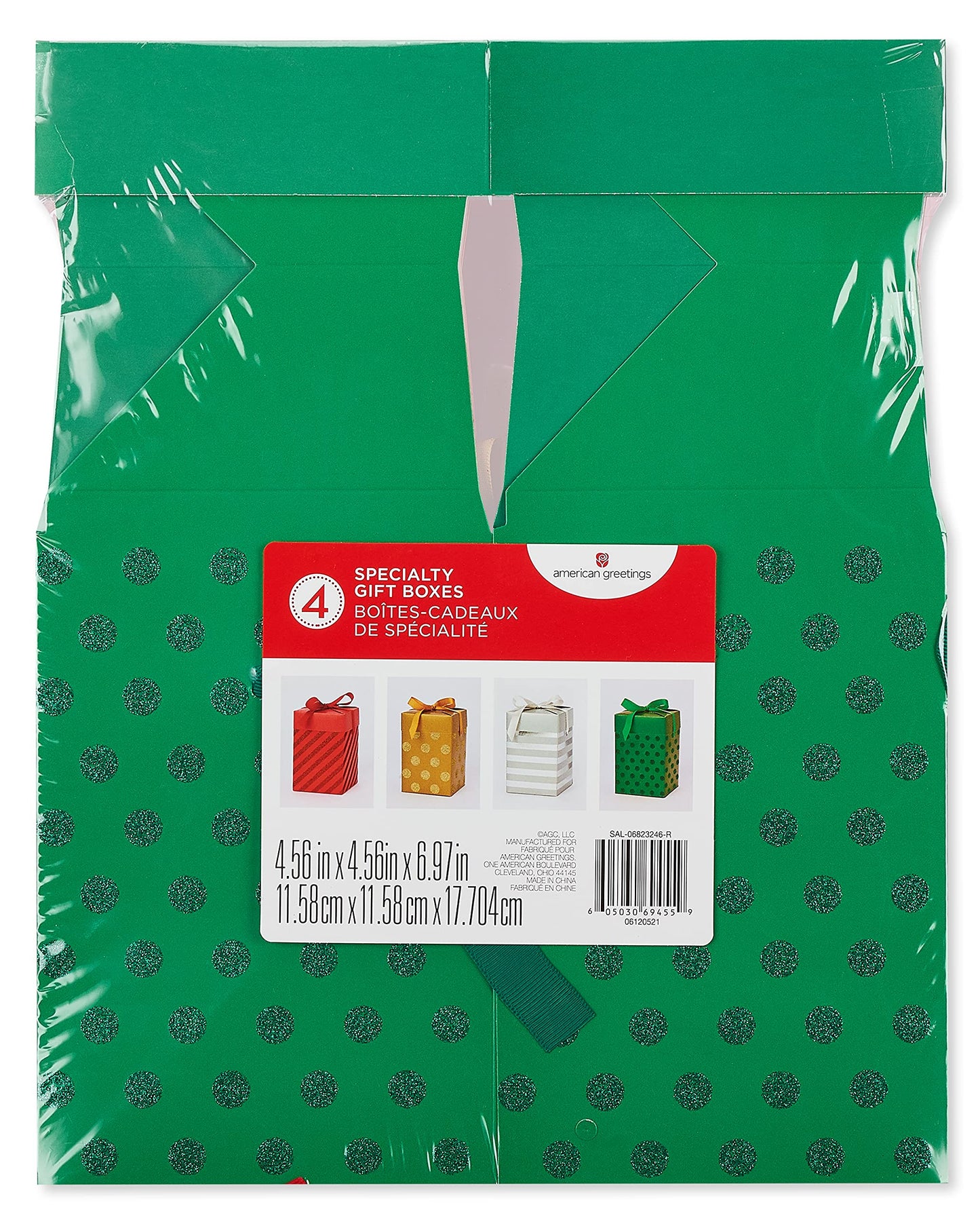 American Greetings Push Down Gift Boxes, Red, Green, Silver and Gold (4 Boxes)