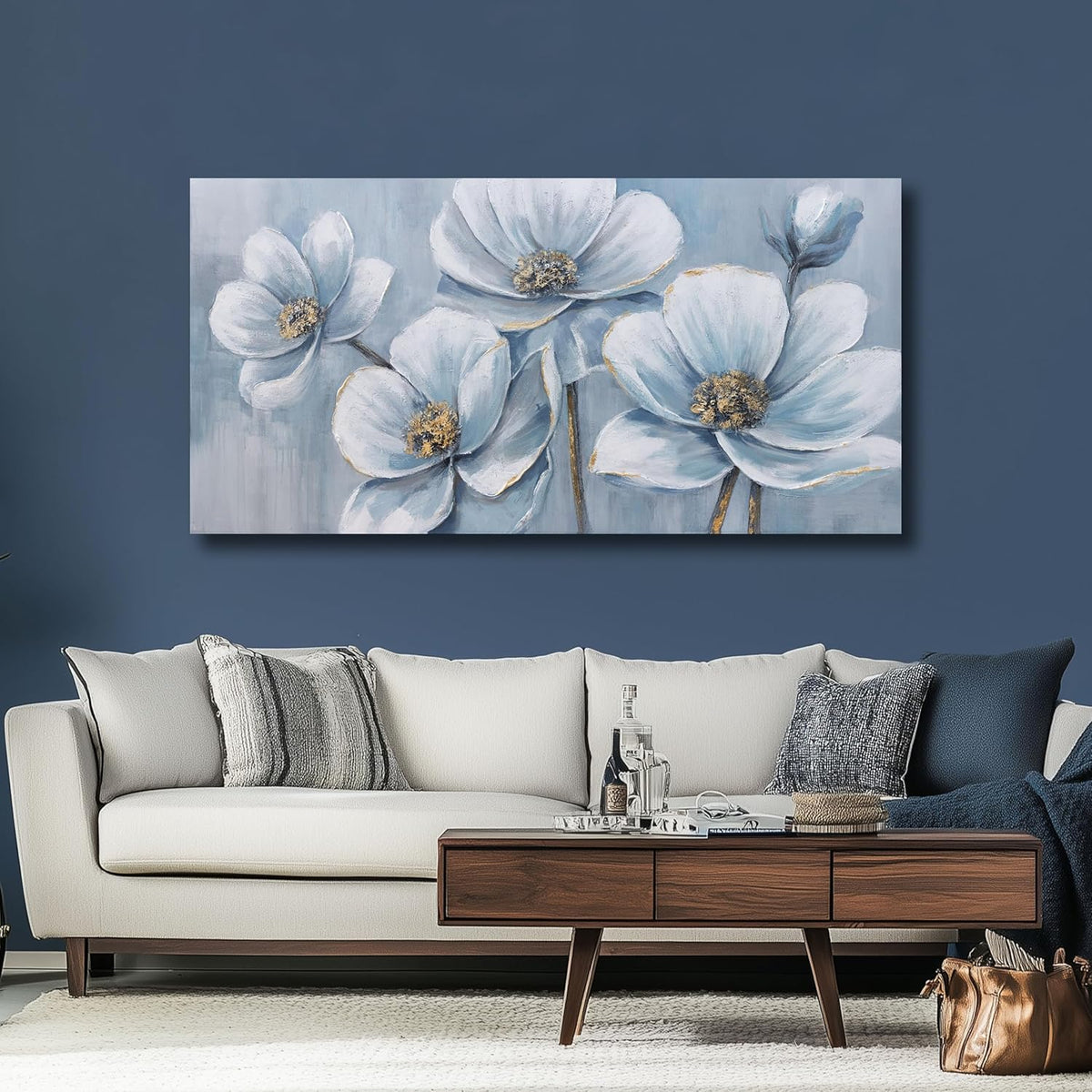 Belmrxne Large Flower Canvas Art Gold Wall Art Aesthetic Wall Decor Trendy Canvas Painting Artwork for Living Room Bedroom Dining Room Office Home Decor 30x60 inch