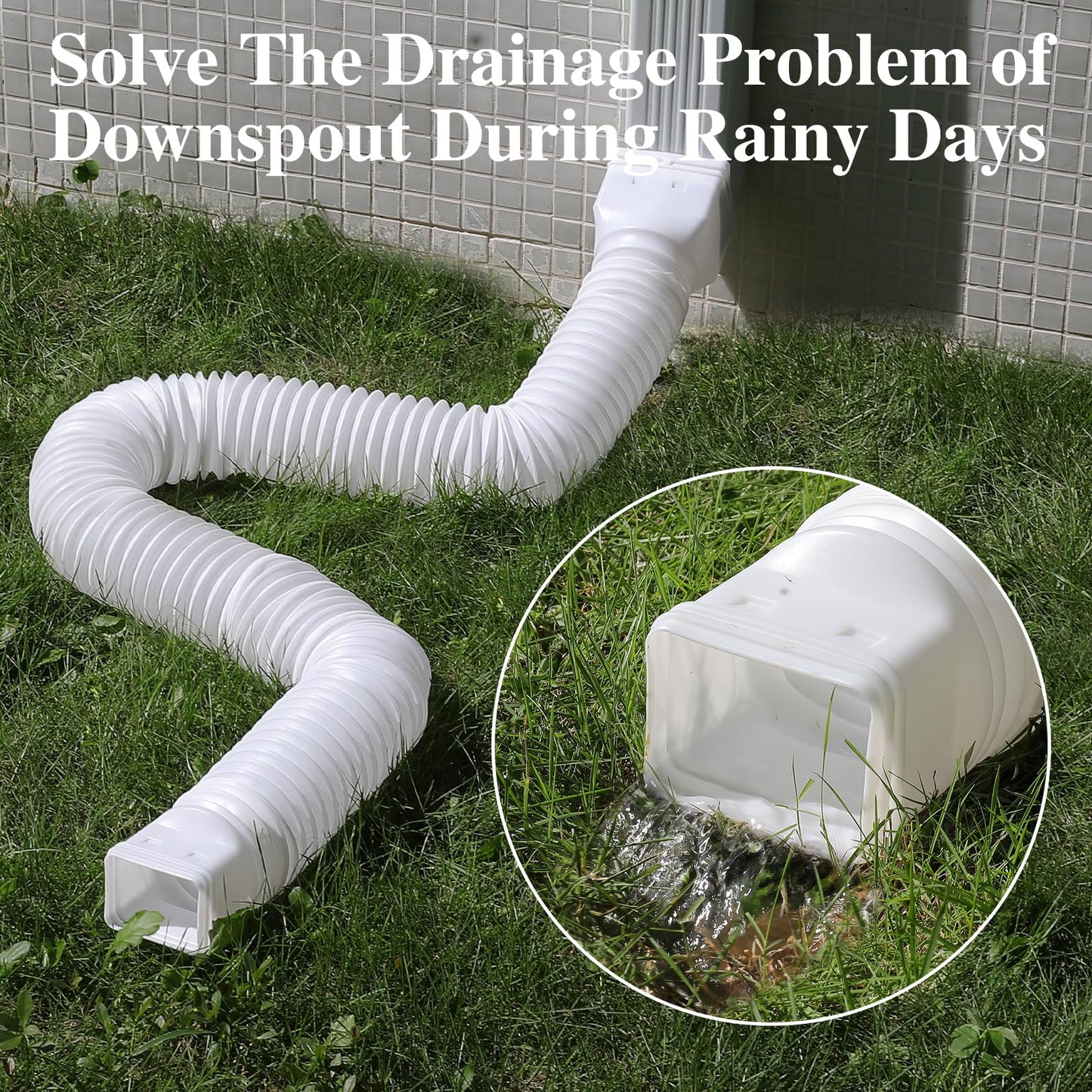 Gutterlix 1 Pack Flexible Gutter Downspout Extensions Extendable from 21" to 67", Downspout Extender Comes with Adapters, Thickened Down spout Drain Extension for Rainwater Drainage(White)