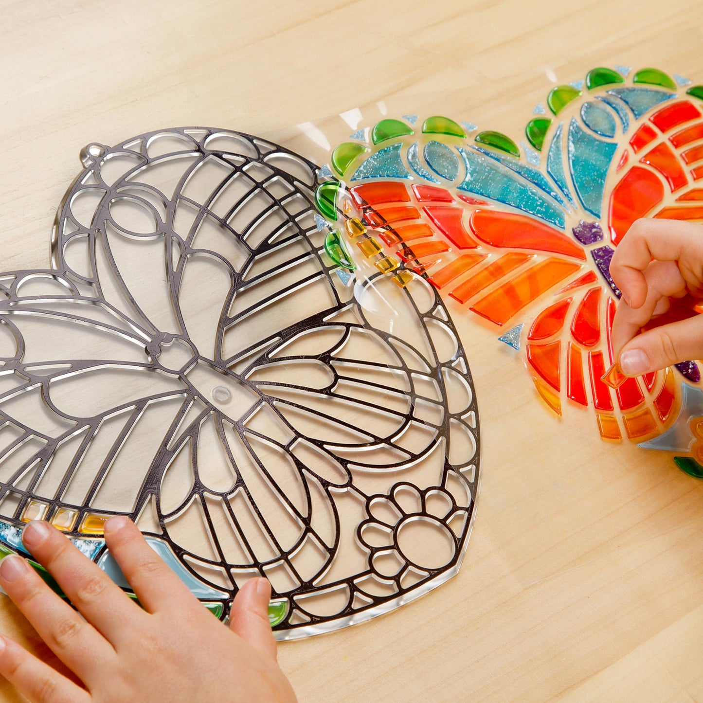 Melissa & Doug Stained Glass Made Easy Activity Kit: Butterfly - 140+ Stickers Kids Sticker Stained Glass Craft Kit; Sun Catchers for Kids Ages 5+