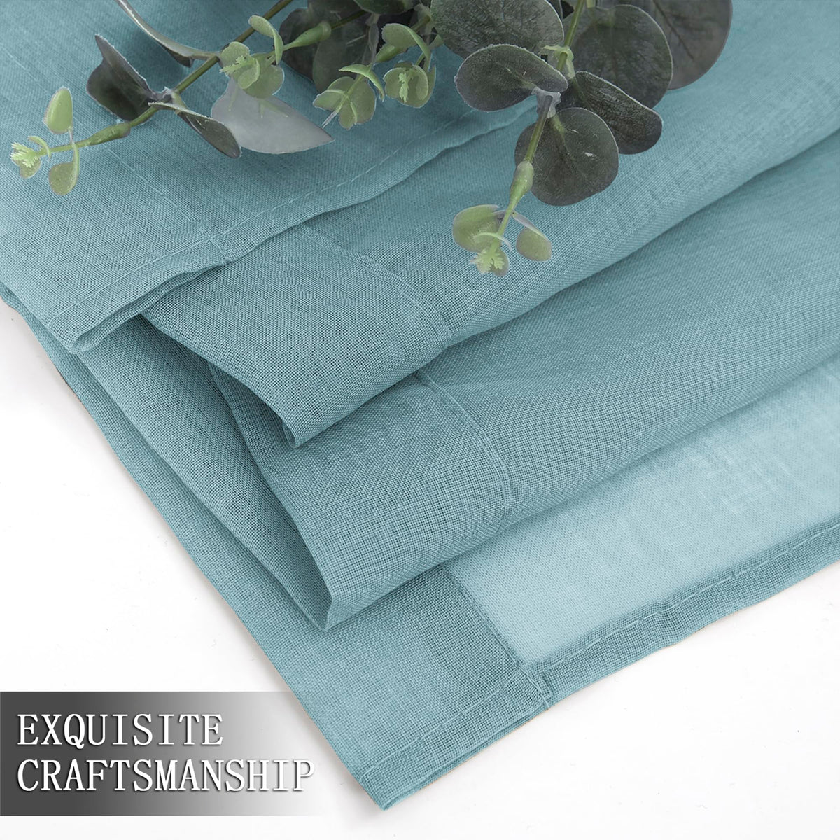 Short Sheer Curtain Linen Textured Living Room Curtains Sheer Light Filtering Rod Pocket Voile Curtain for Bedroom
