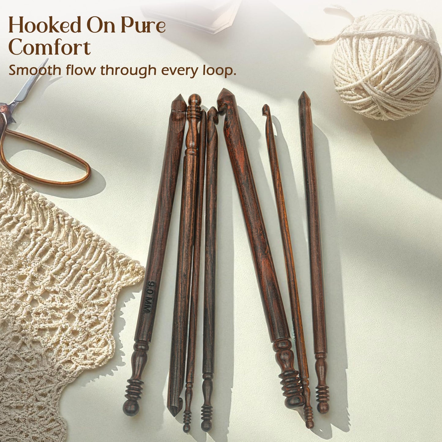 Ergonomic Crochet Sets - Wooden Crochet Hook, Crochet Kit for Beginners, Gifts for Crocheters (Set of 7)