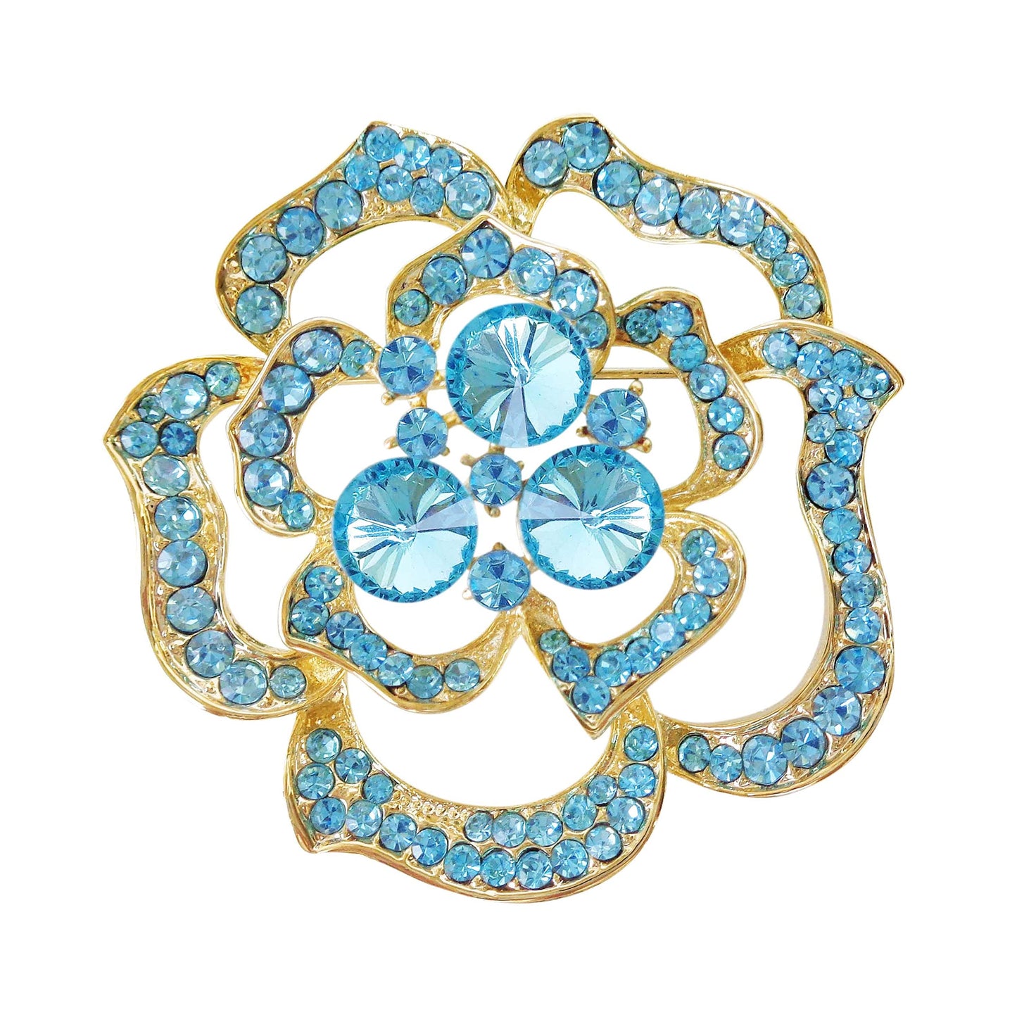 Navachi 18k Gold Plated Blue Crystal Blooming Rose Flower Az7438b Brooch pins