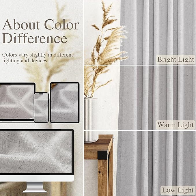 Grey Linen Blend Drapes 84 Inch Length 2 Panels Set Back Tab Rod Pocket Light Filtering Privacy Semi Sheer Textured Curtains Neutral Farmhouse Decor Curtains for Living Room Bedroom 40x84