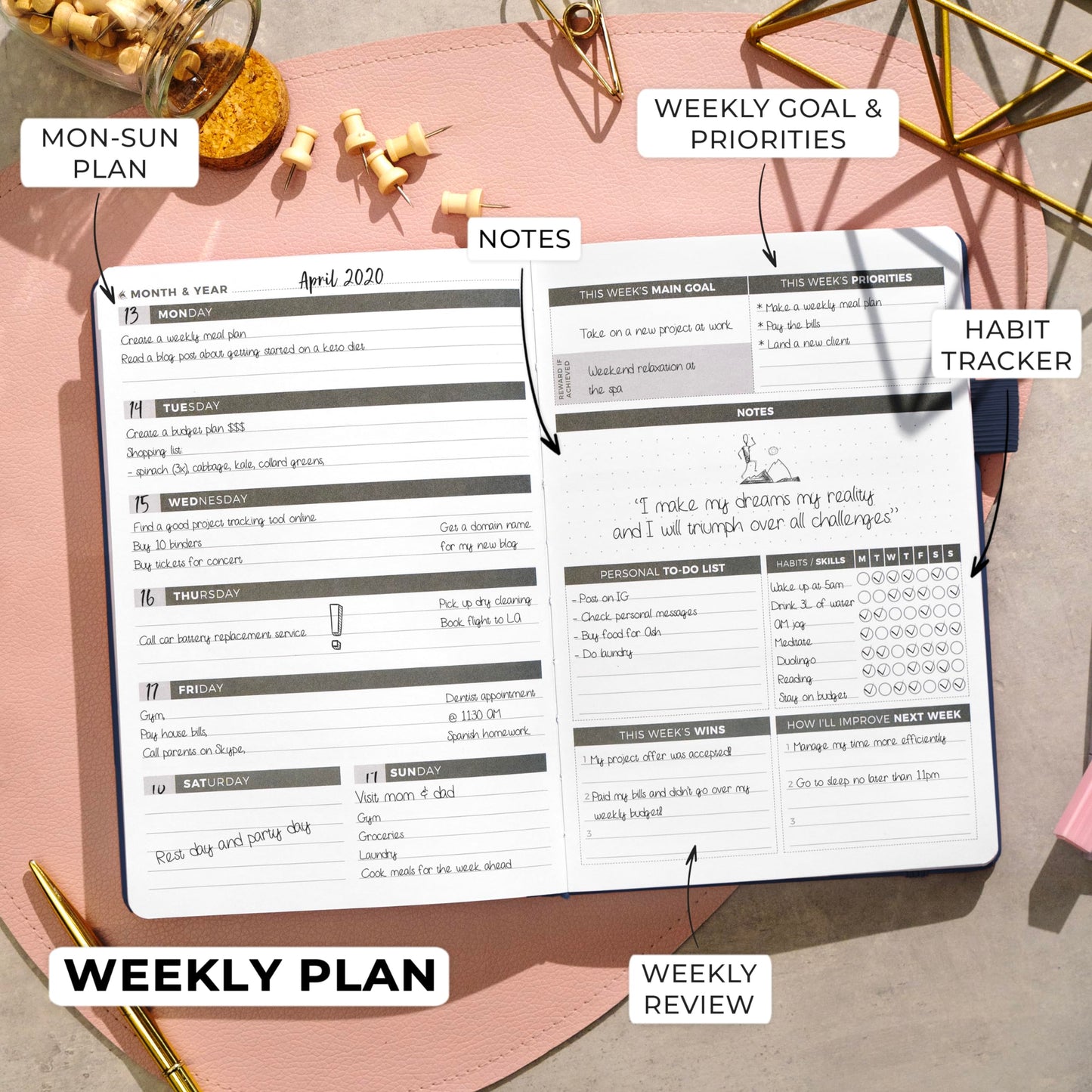 Clever Fox Planner – Undated Weekly & Monthly Planner for Productivity, Time Management & Goals – Organizer Journal – A5 (Dark Blue)