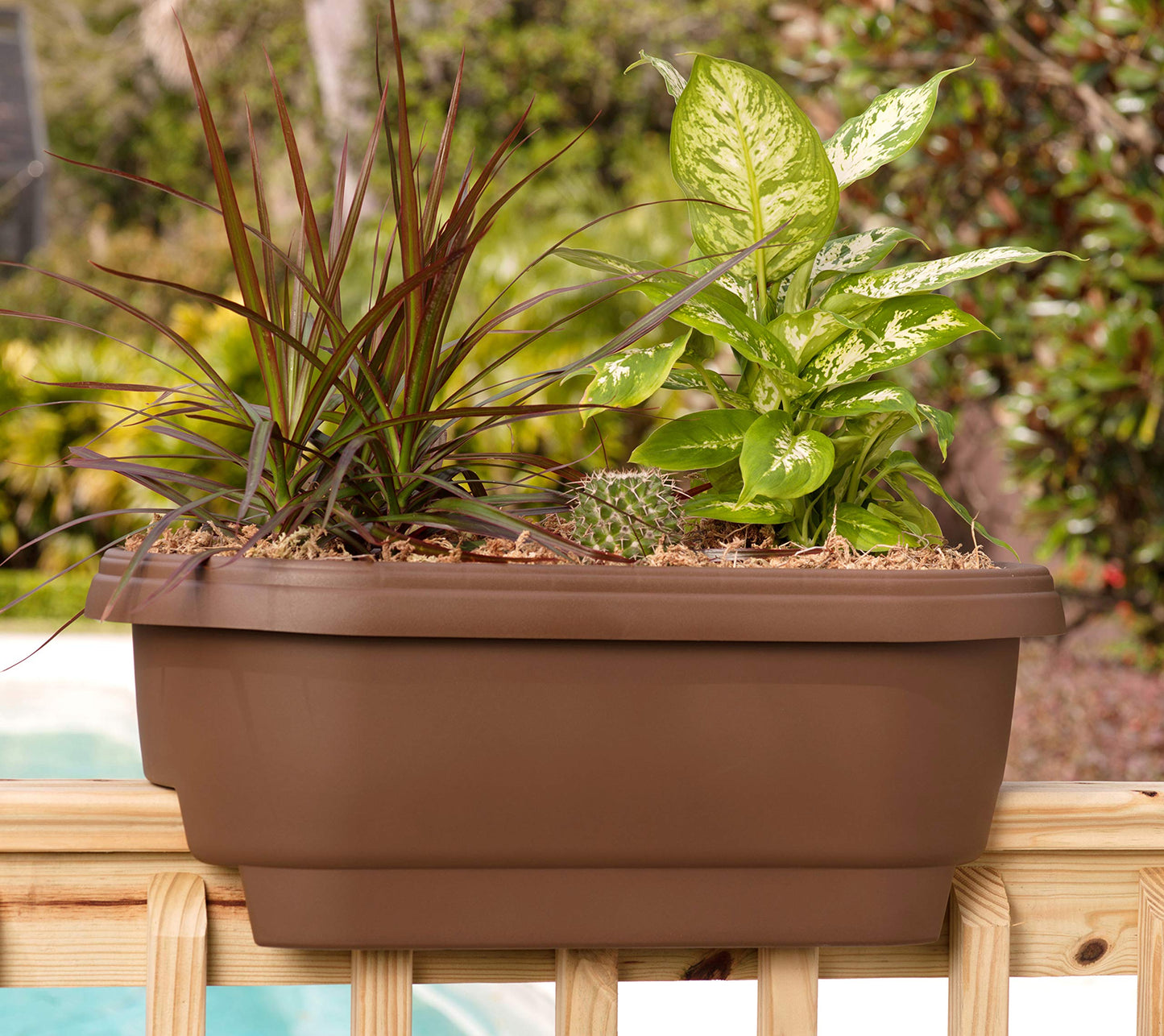 Bloem Oval Classic Deck Rail Planter Box, Chocolate 24"