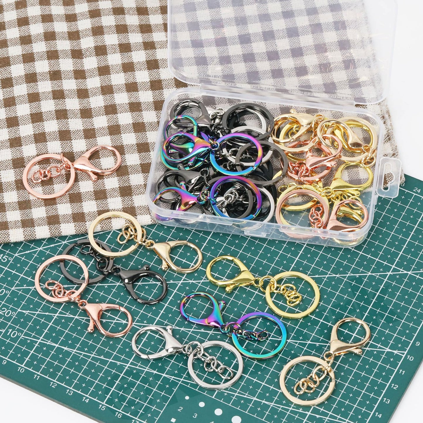 Rustark 28Pcs 7 Colors Lobster Claw Clasp Keychain Set Swivel Snap Hooks with Key Chain Rings Swivel Trigger Clips with Flat Split Ring Keychain Making Kit for DIY Craft Jewelry Making
