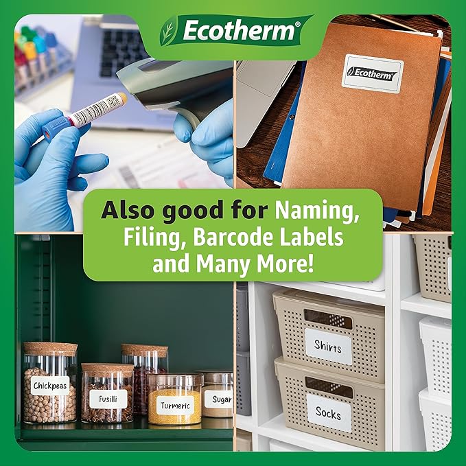 3" x 1" Thermal Labels | 6 Rolls | 15000 Labels | fits Zebra, Munbyn, Rollo, Godex, Arkscan, iDPRT, Offnova Thermal Label Printers and More | Blank White Adhesive Stickers by Ecotherm