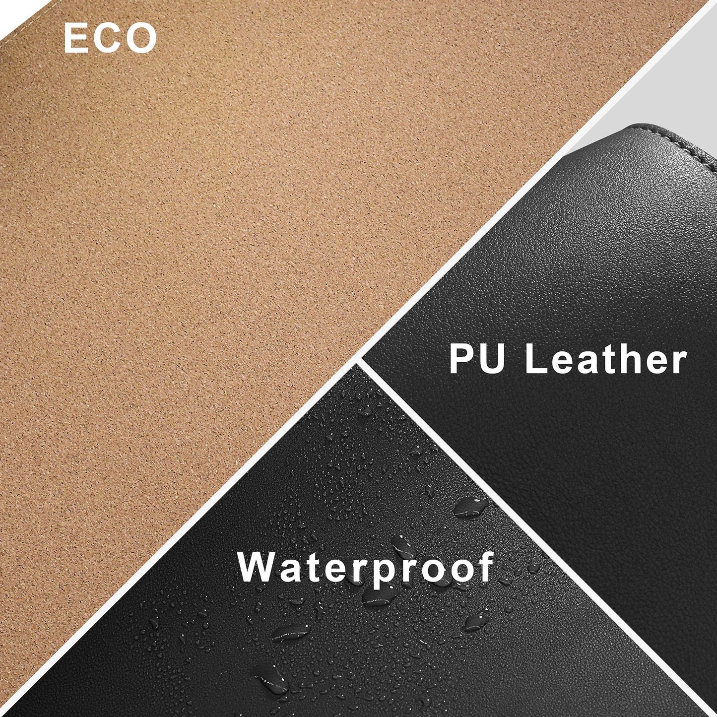 Chihein Cork & PU Leather Desk Mat 55” x 28” - Extra Large Mouse Pad, Double Sided Waterproof Desk Pad Protector for Executive Desk, Dining Table, Office Desk (Black)