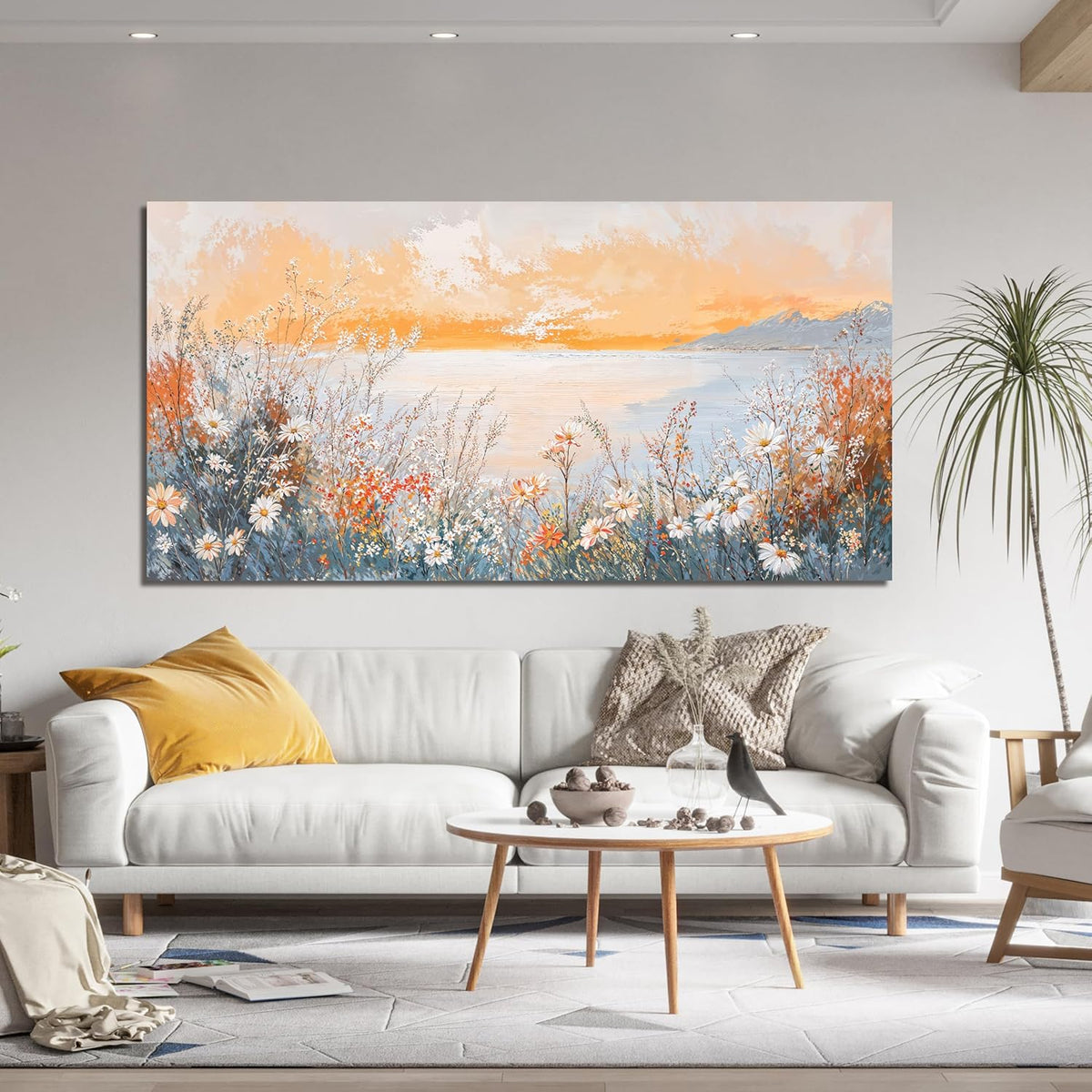 Canvas Wall Art Decor Wall Art Pictures for Living Room Artwork for Walls Large Coastal Beach Wall Art Prints Canvas Art Wall Decor Vintage Wildflower Wall Art Decorations Bedroom Home Decor 24"X48"
