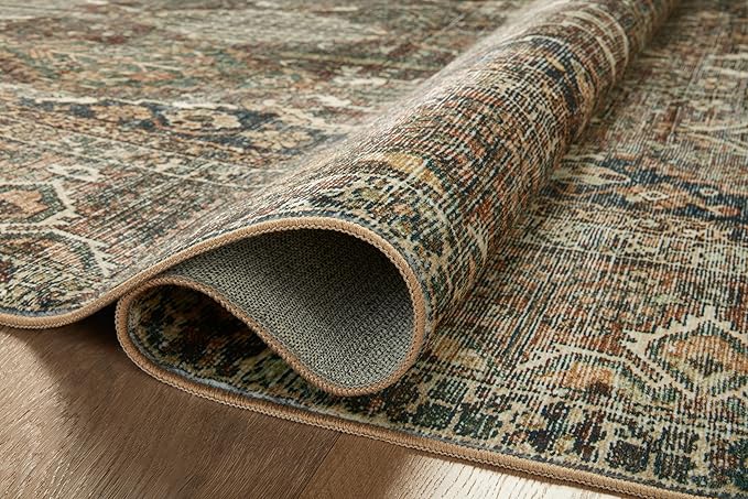 Loloi Magnolia Home by Joanna Gaines Banks Collection BAN-05 Spice/Blue 8'-6" x 11'-6", .13" Pile Height, Machine Washable, Area Rug