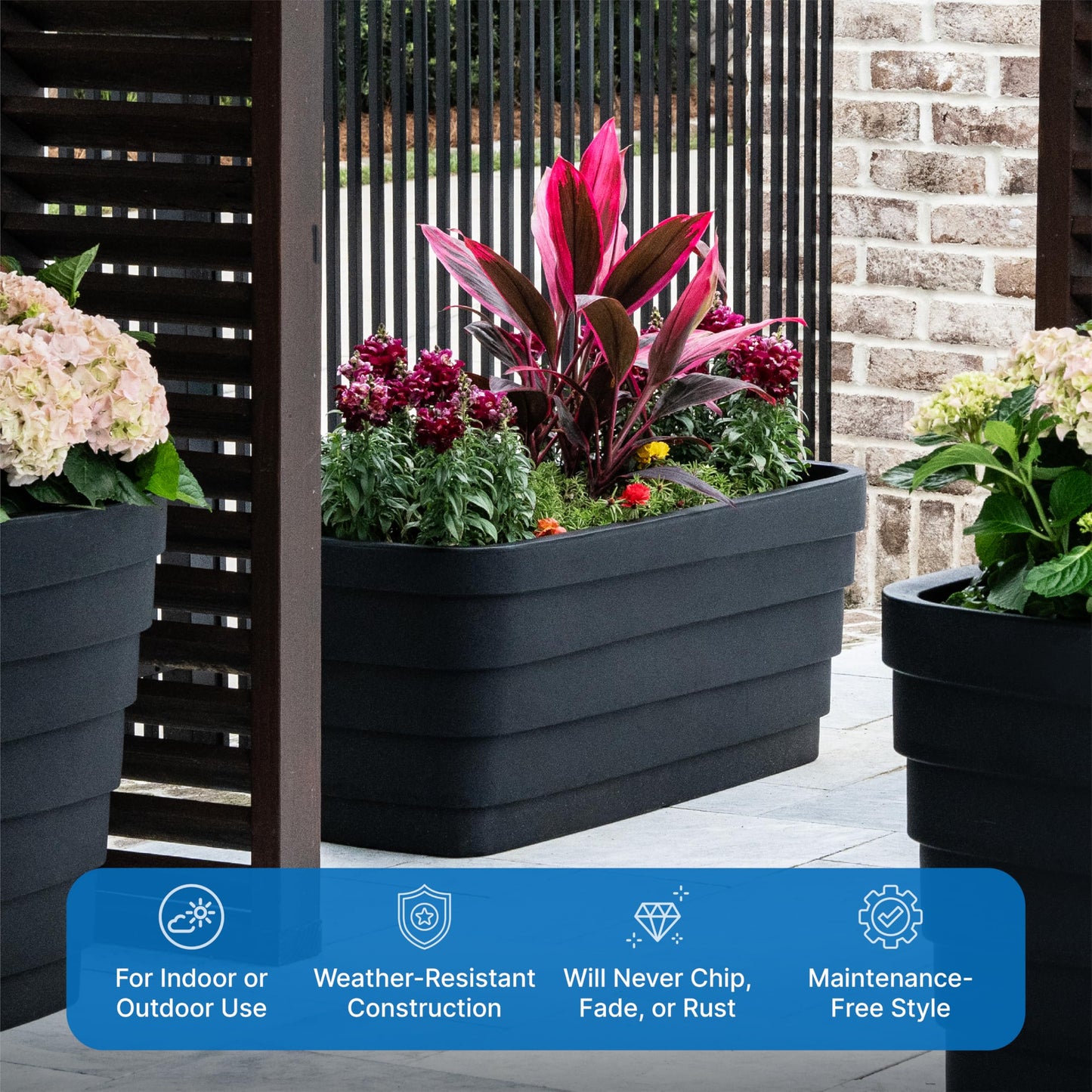 Step2 Wave Trough Planter, Large Planters for Outdoor Plants, Gardening and Flower Pot for Patio or Porch, Efficient Drainage, Durable Plastic, Black, 2-Pack