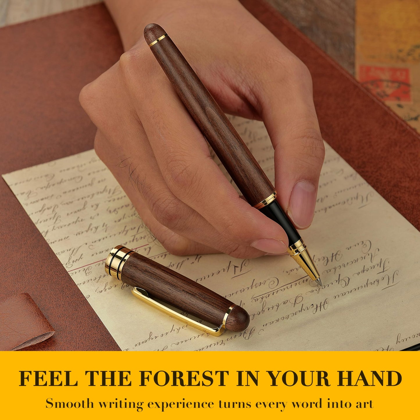 BEILUNER Luxury Wood Ballpoint Pen Writing Set,Walnut-Elegant Fancy Nice Gift Pen Set for Signature Executive Premium Office Fancy Nice Supplies - Gift Boxed with Extra Refills (Black)