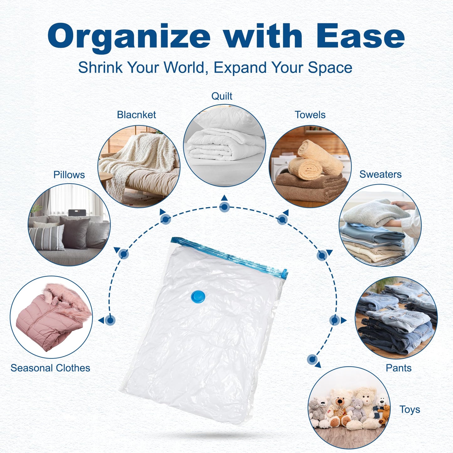 HOUSE DAY 30 Pack Vacuum Storage Bags with Electric Pump, 4 Sizes + 2 Roll-Up (5 Each), Space Saver Vacuum Seal Bags for Clothing, Bedding, Pillows, Travel – Airtight Seal, Reusable & Durable